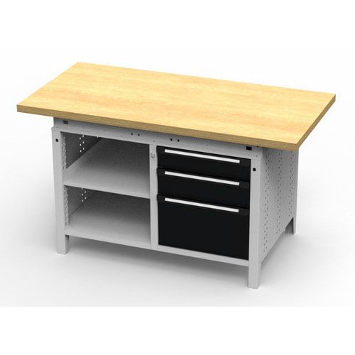 OTTOKIND Werkbank - bündige Arbeitsplatte - 850 x 1.150 x 750 mm (HxBxT) - 3 Schubladen - 2 Ablageböden - lichtgrau