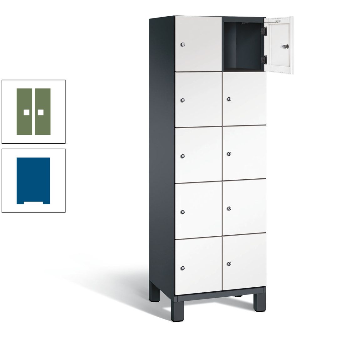 Fächerschrank, Stahlschrank, 10 Fächer, Türöffnungsbegrenzer, Füße, 1.980 x 600 x 525 mm (HxBxT), Korpus anthrazitgrau, Front anthrazitgrau