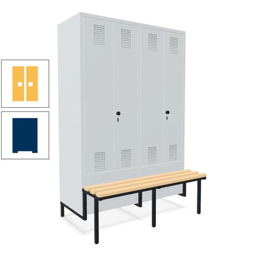 Doppel-Spind, Garderobenschrank, Buche Sitzbank integriert, 4 Abteile 300 mm, Korpus anthrazitgrau, Tür anthrazitgrau, 1.850 x 1.200 x 815 mm (HxBxT)