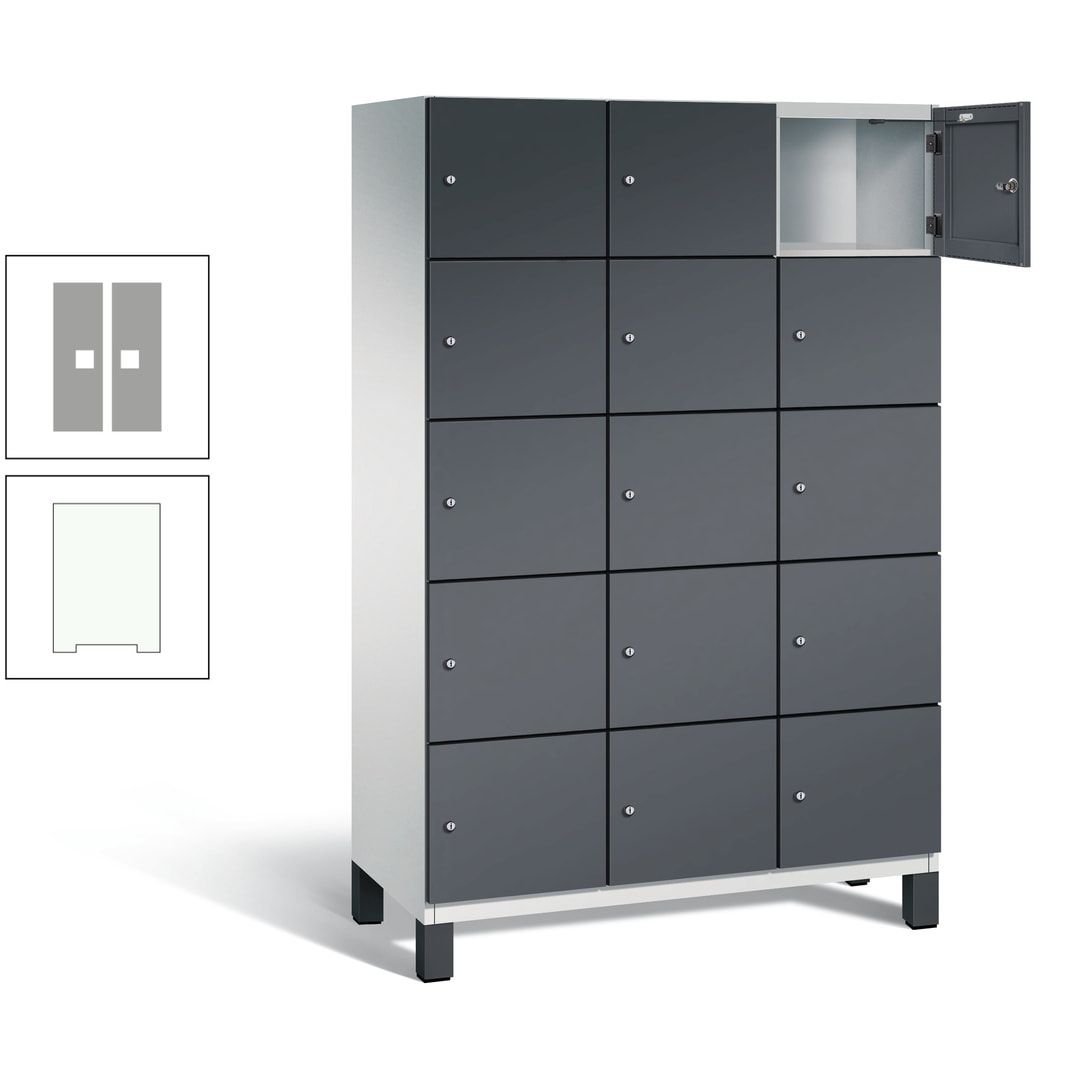 Fächerschrank, Stahlschrank, 15 Fächer, Türöffnungsbegrenzer, Füße, 1.980 x 1.200 x 525 mm (HxBxT), Korpus anthrazitgrau, Front anthrazitgrau