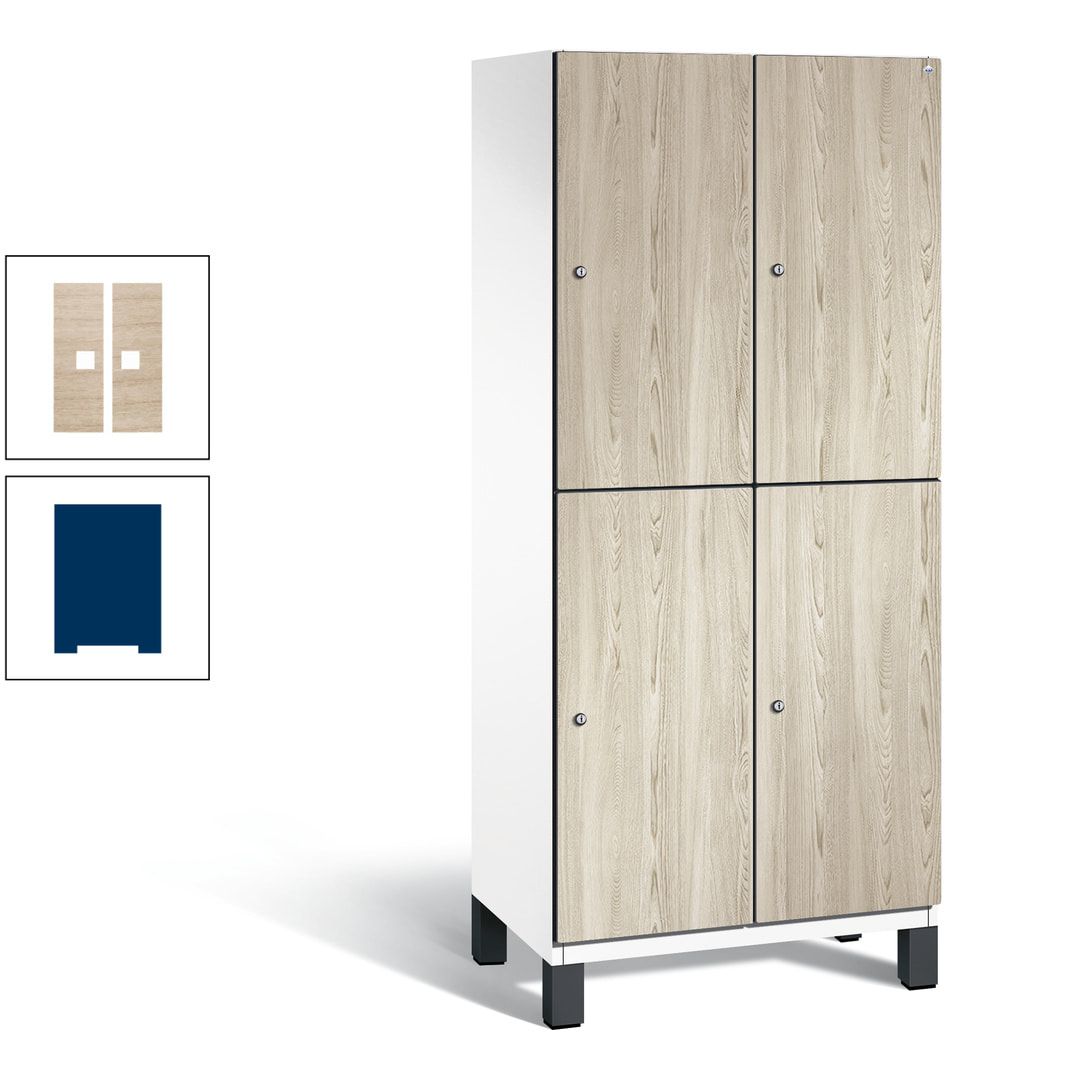 Fächerschrank, Garderobenschrank, mit Füßen, 2 Abteile, 1.980 x 800 x 525 mm (HxBxT), Korpus anthrazitgrau, Tür Donau-Ahorn