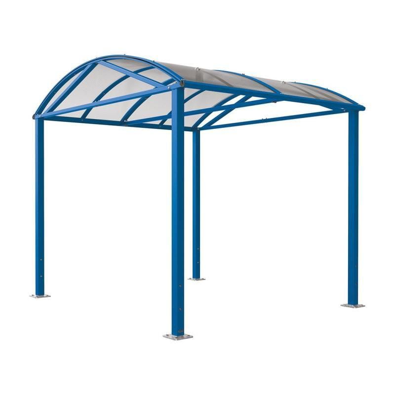 Fahrradüberdachung, Unterstand, 5 Plätze, Grundmodell, Bogendach, Entwässerung, Stahl, 2.640 x 2.520 x 2.830 mm (HxBxT), Farbe enzianblau
