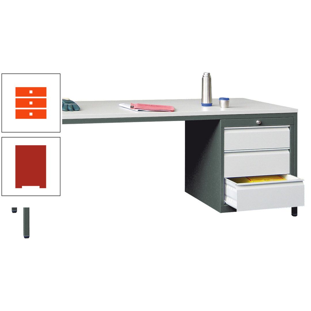 Meisterschreibtisch - 3 Schubladen 150 / 175 mm - 720 x 1.700 x 800 mm (HxBxT) - anthrazitgrau