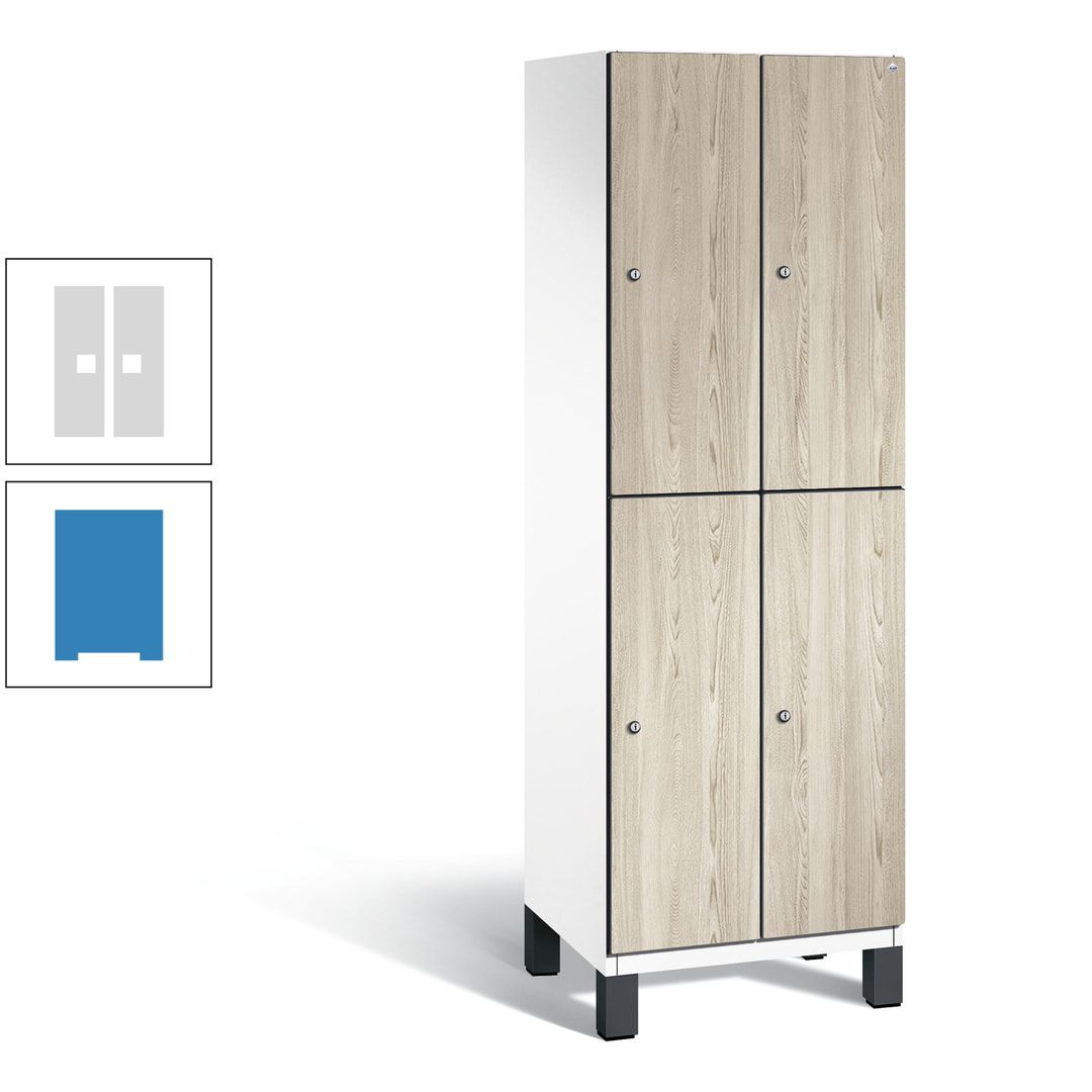 Fächerschrank, Garderobenschrank, mit Füßen, 2 Abteile, 1.980 x 600 x 525 mm (HxBxT), Korpus anthrazitgrau, Tür Donau-Ahorn