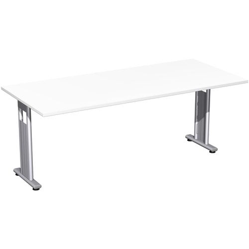 Schreibtisch mit einseitig verkürzt Füßen - C-Fuß Flex - Bürotisch - Konferenztisch - 720 x 1.200 x 800 mm (HxBxT) - Dekor Ahorn - Gestell silber