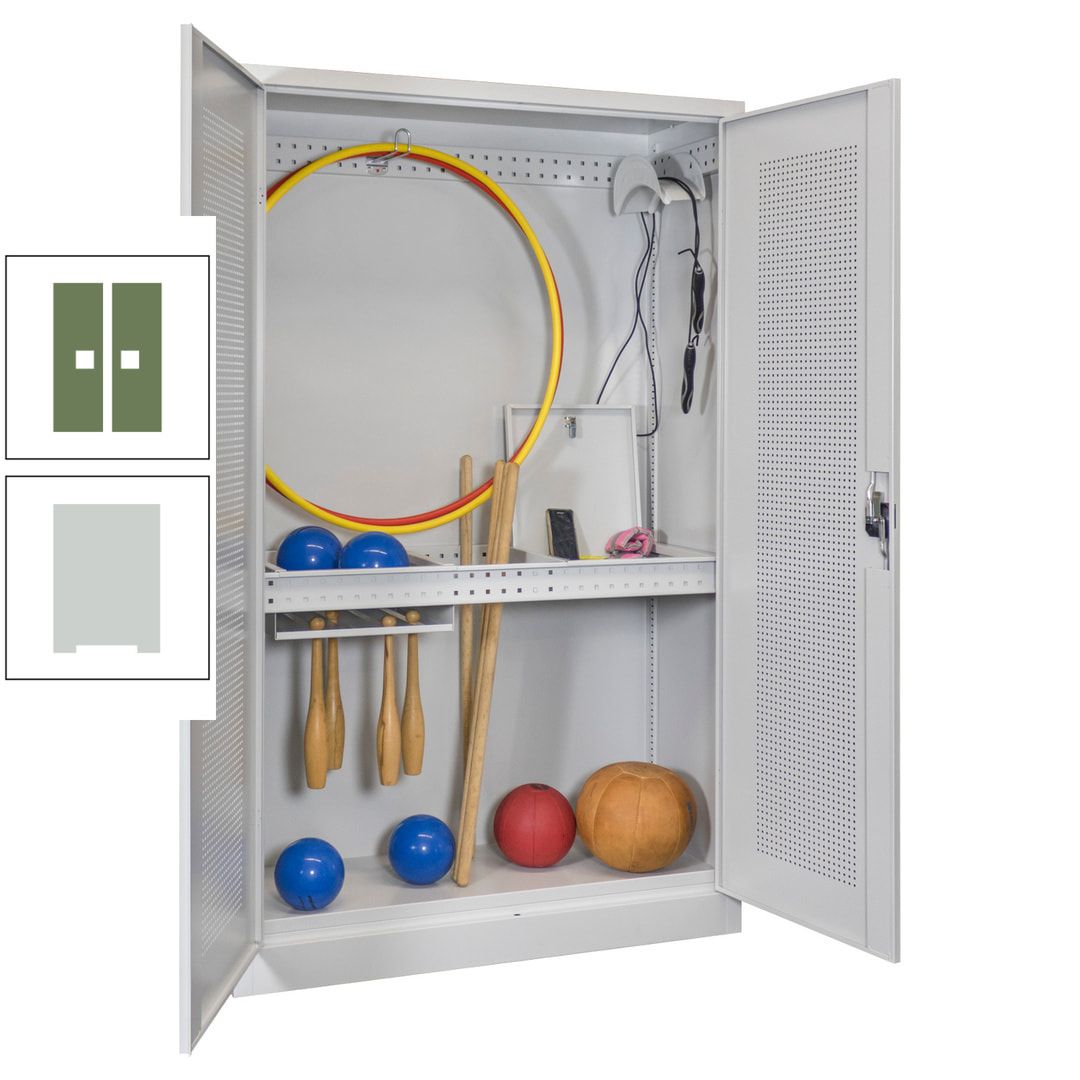 Sportschrank - Lochfeldtüren - Variante 1 - 1.950x1.200x500 mm (HxBxT) - anthrazitgrau