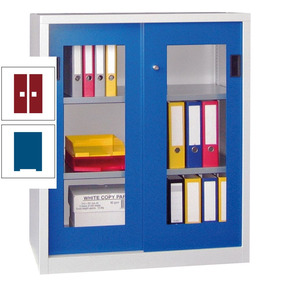 Schiebetürenschrank - Sichtfenstertüren - 1.000x1.000x400 mm (HxBxT) - 2 Böden, gepulvert - Zylinderschloss - anthrazitgrau