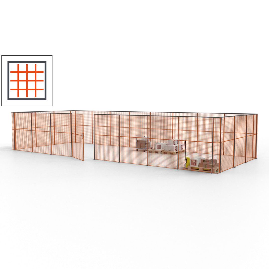 Maschinen Schutzgitter - Hallentrennwand - Sicherheitszaun - Tür - 33 m - 2.200 x 12.400 x 4.900 mm (HxBxT) - enzianblau