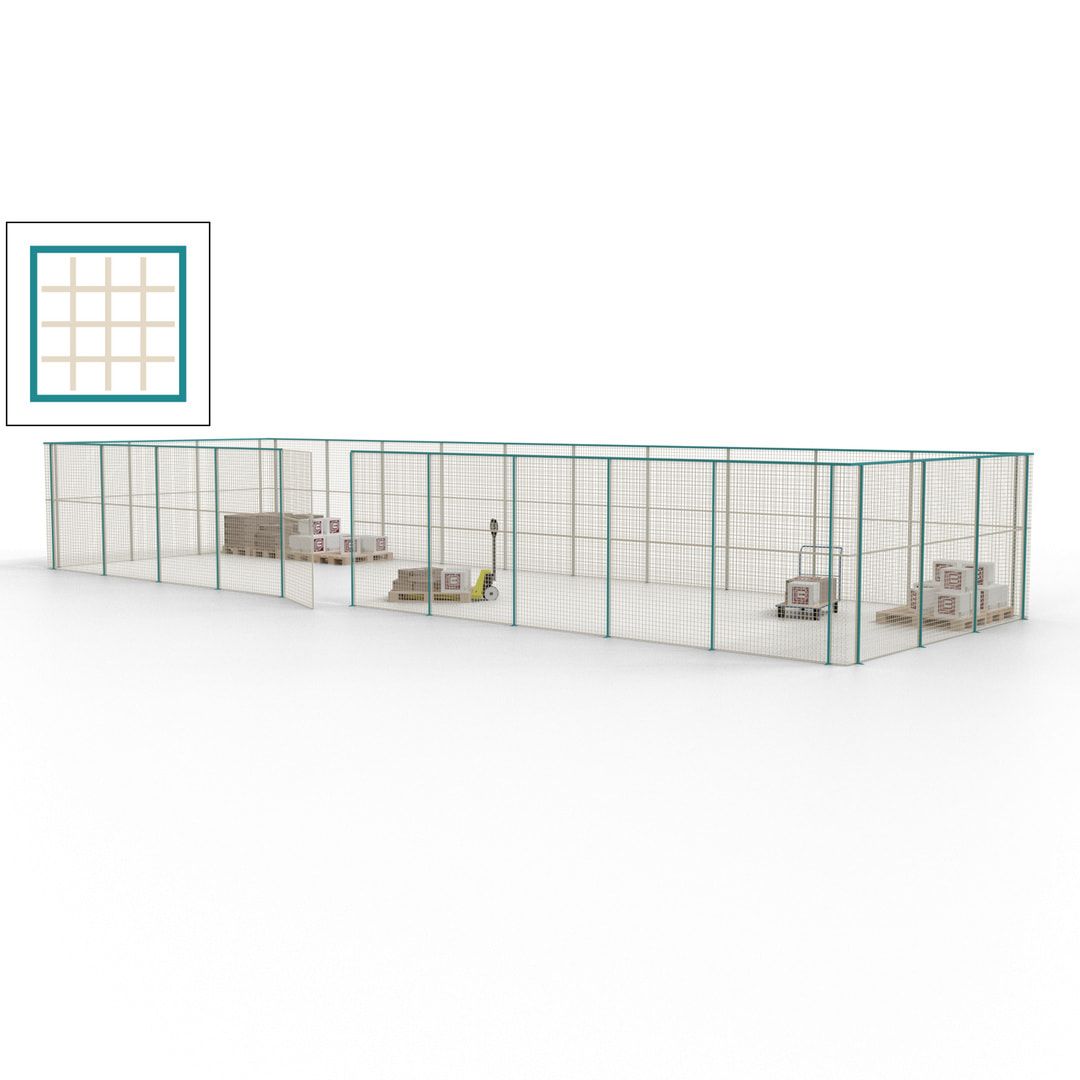 Maschinen Schutzgitter - Hallentrennwand - Sicherheitszaun - Tür - 39 m - 2.200 x 15.400 x 4.900 mm (HxBxT) - enzianblau
