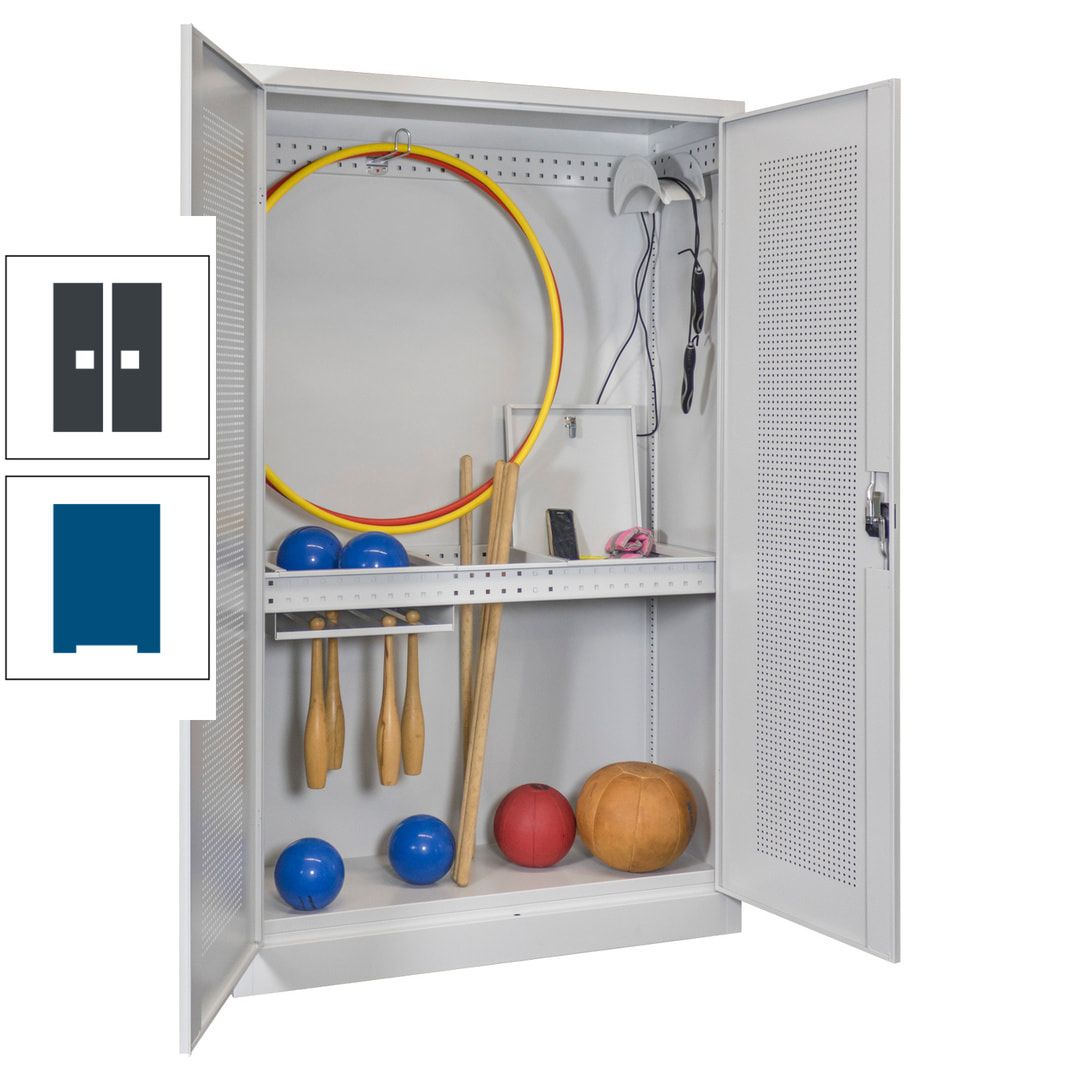 Sportschrank - Lochfeldtüren - Variante 1 - 1.950x1.200x500 mm (HxBxT) - anthrazitgrau