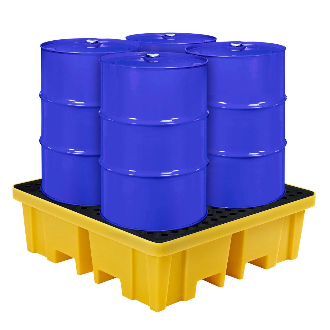 PE Auffangwanne mit PE-Gitterrost - 2 x 200 l Fässer - Volumen 220 l - 460 x 1.220 x 820 mm (HxBxT) - gelb