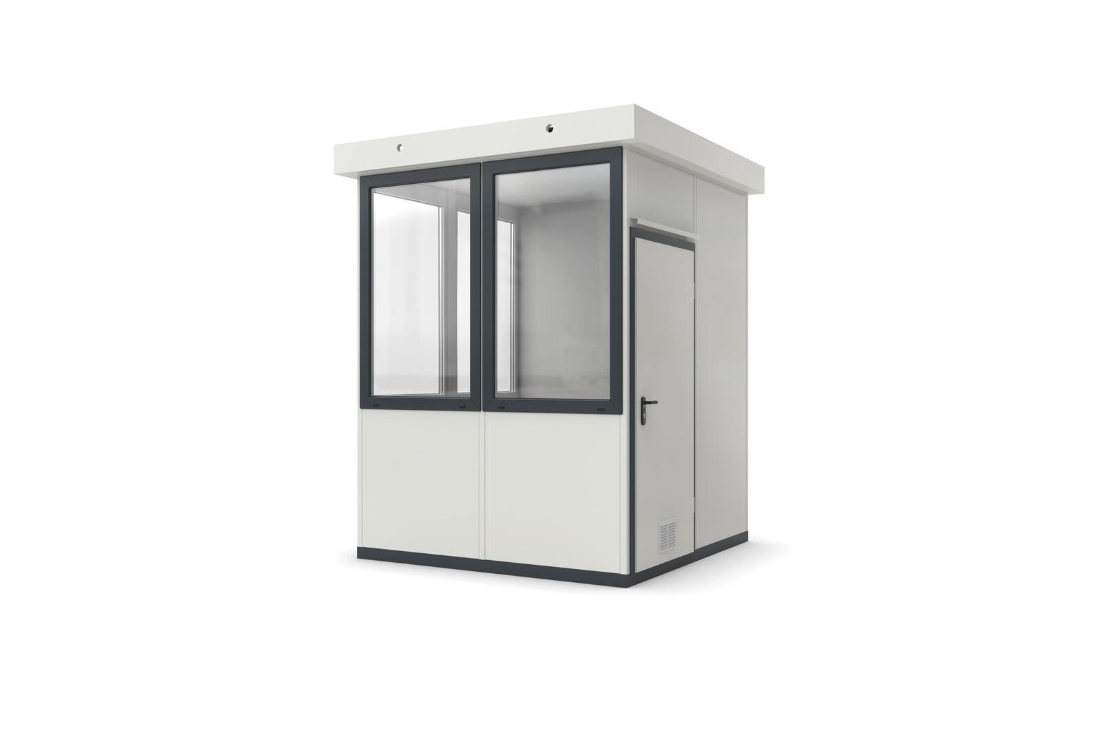 Bürocontainer, Pförtnerhäuschen, Kassenhaus, Anmeldung, mobil, für Außen, 2.800 x 2.045 x 2.045 mm (HxBxT), 4,18 qm, Inklusive Fußboden