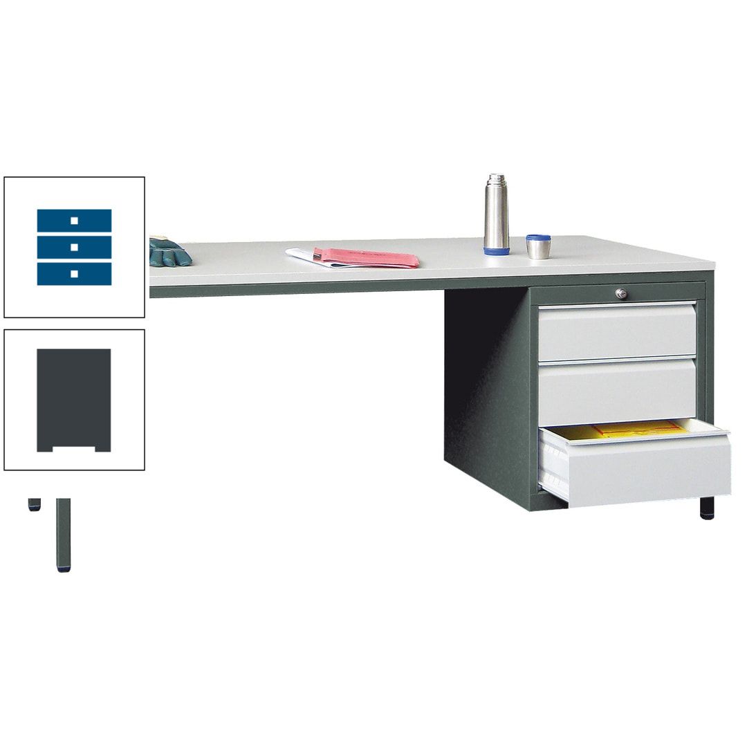 Meisterschreibtisch - 3 Schubladen 150 / 175 mm - 720 x 1.700 x 800 mm (HxBxT) - anthrazitgrau