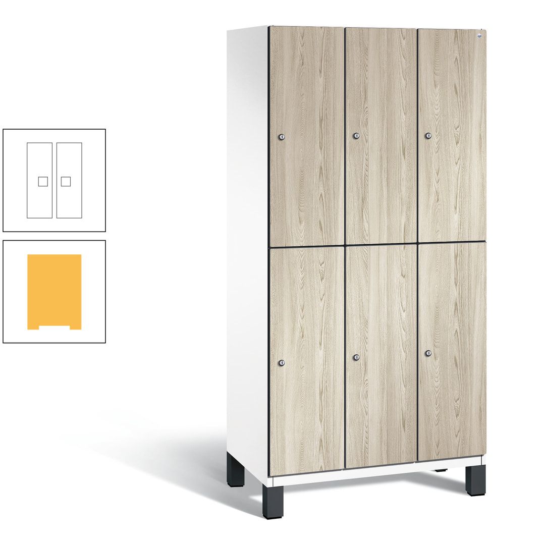 Fächerschrank, Garderobenschrank, mit Füßen, 3 Abteile, 1.980 x 900 x 525 mm (HxBxT), Korpus anthrazitgrau, Tür Donau-Ahorn