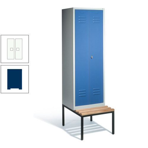 Doppel-Spindschrank, Buche Sitzbank untergebaut, 2 Abteile a 300 mm, Korpus lichtgrau, Tür anthrazitgrau, 2.090 x 610 x 815 mm (HxBxT)