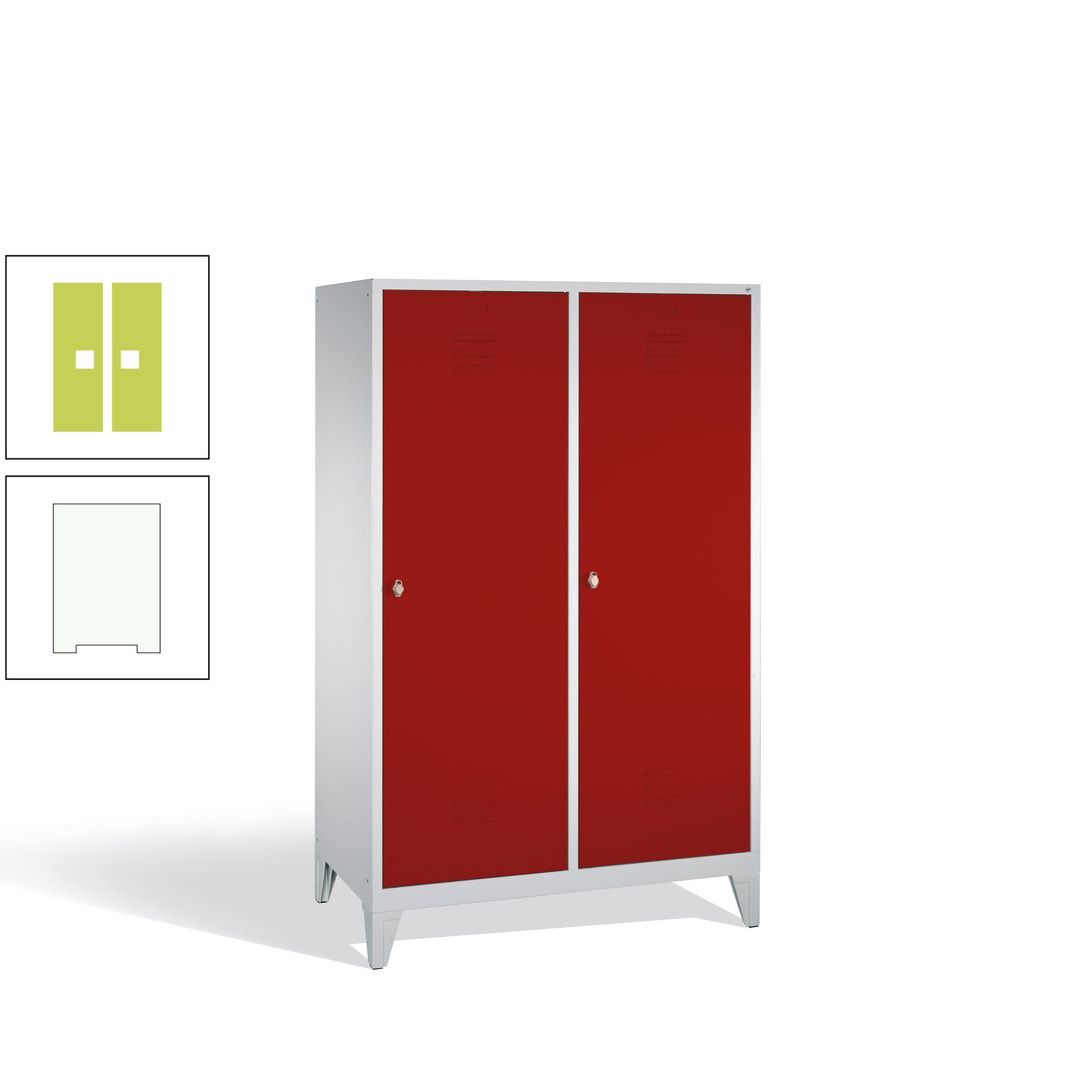 Doppel-Spind mit 2 Großtüren, Garderobenschrank mit Füßen, 4 Abteile a 300 mm, Korpus anthrazitgrau, Tür anthrazitgrau, 1.850 x 1.190 x 500 mm (HxBxT)