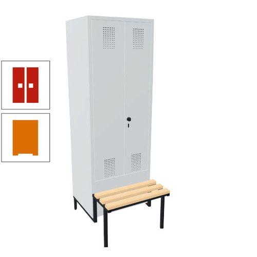 Doppel-Spind, Garderobenschrank, Buche Sitzbank integriert, 2 Abteile a 400 mm, Korpus anthrazitgrau, Tür anthrazitgrau, 1.850 x 800 x 815 mm (HxBxT)