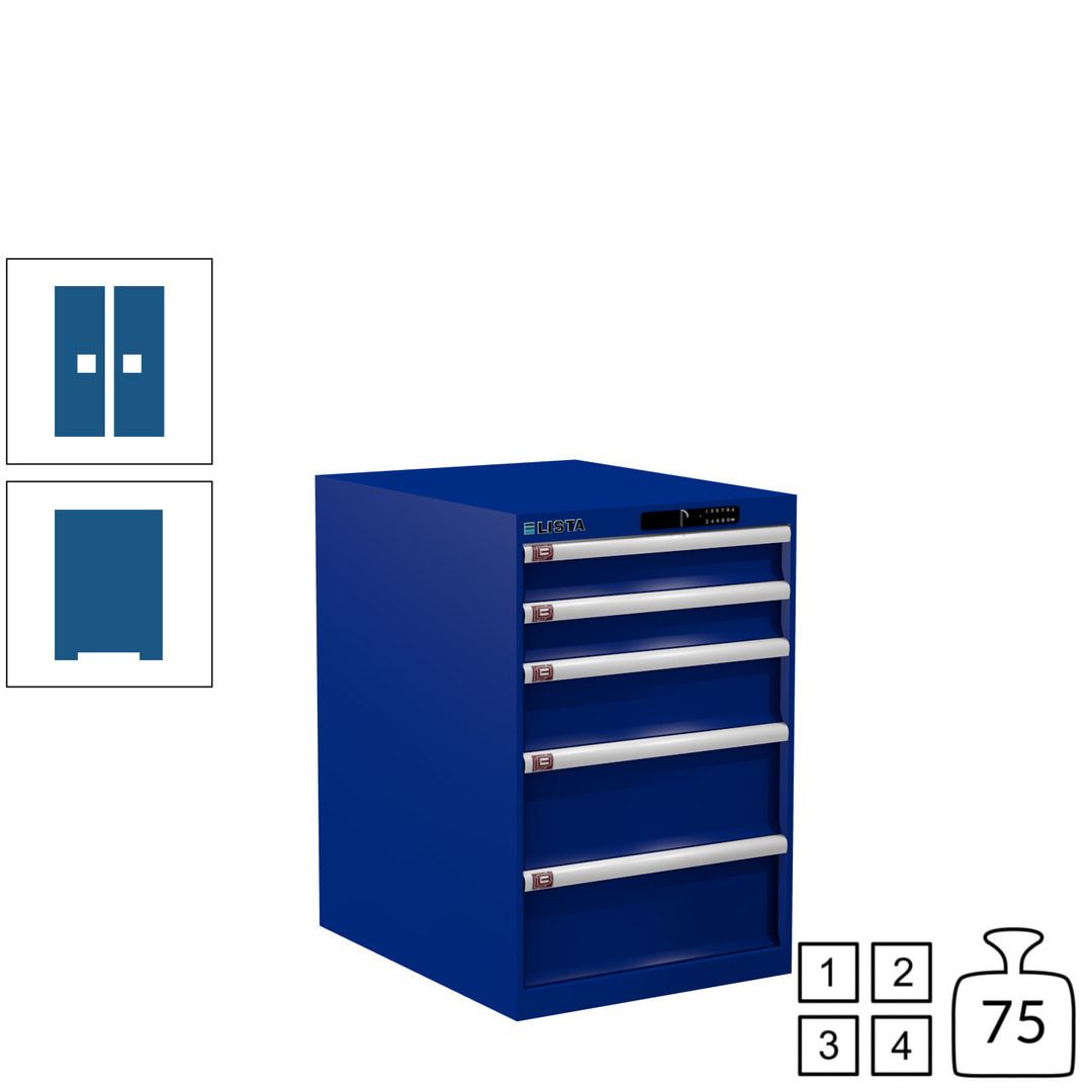 Lista Schubladenschrank - 14.399.010 - 850x564x725 mm (HxBxT) - 5 Schubladen - 75 kg - Key Lock - lichtblau (RAL 5012)