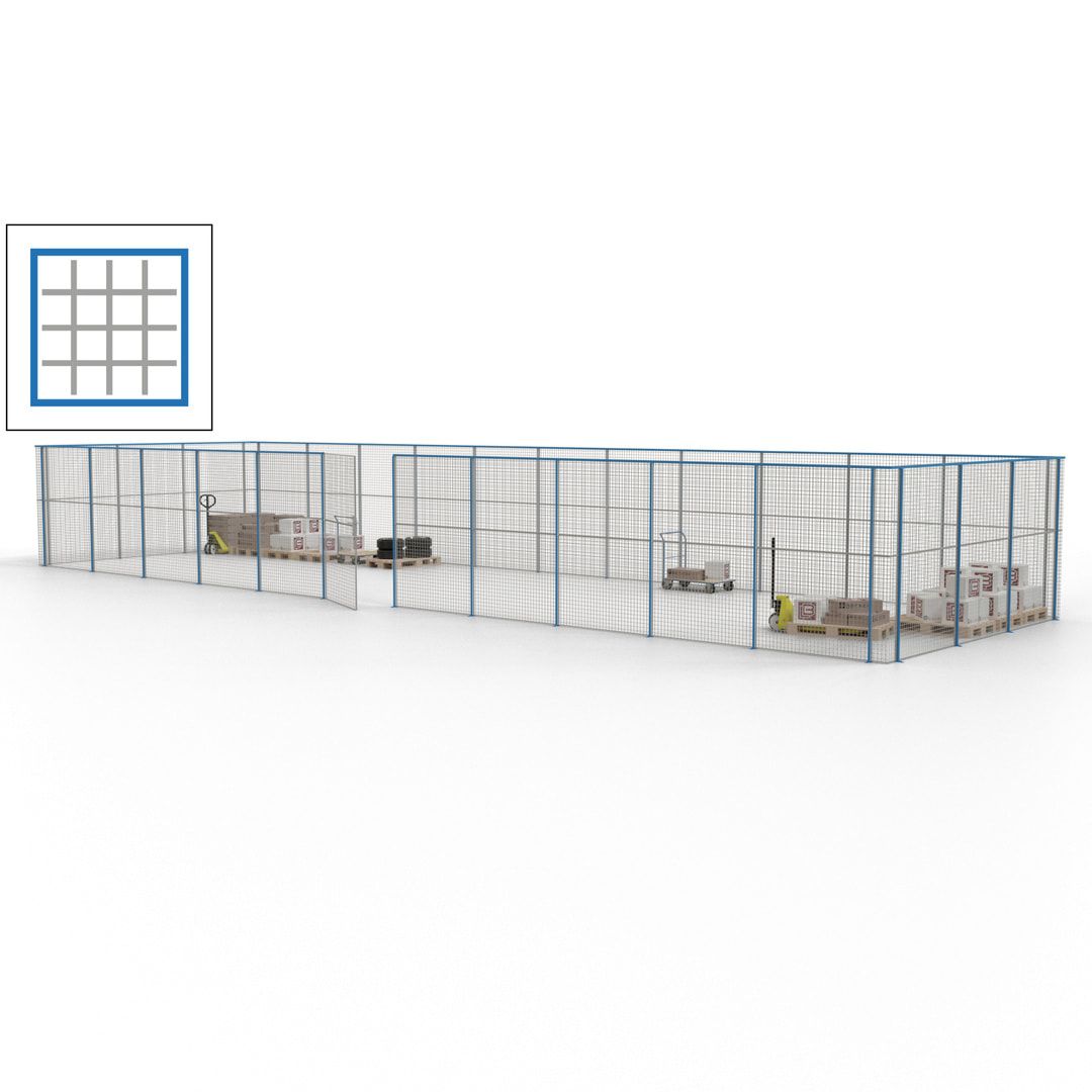 Maschinen Schutzgitter - Hallentrennwand - Sicherheitszaun - Tür - 42 m - 2.200 x 16.900 x 4.900 mm (HxBxT) - enzianblau