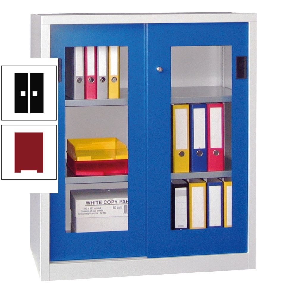 Schiebetürenschrank - Sichtfenstertüren - 1.000x1.000x400 mm (HxBxT) - 2 Böden, gepulvert - Zylinderschloss - anthrazitgrau