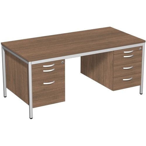 Schreibtisch 4-Fuß Eco - zwei Hängecontainer - 7 Schubfächer - abschließbar - 720 x 1.600 x 800 mm (HxBxT) - Gestell lichtgrau - Dekor Ahorn