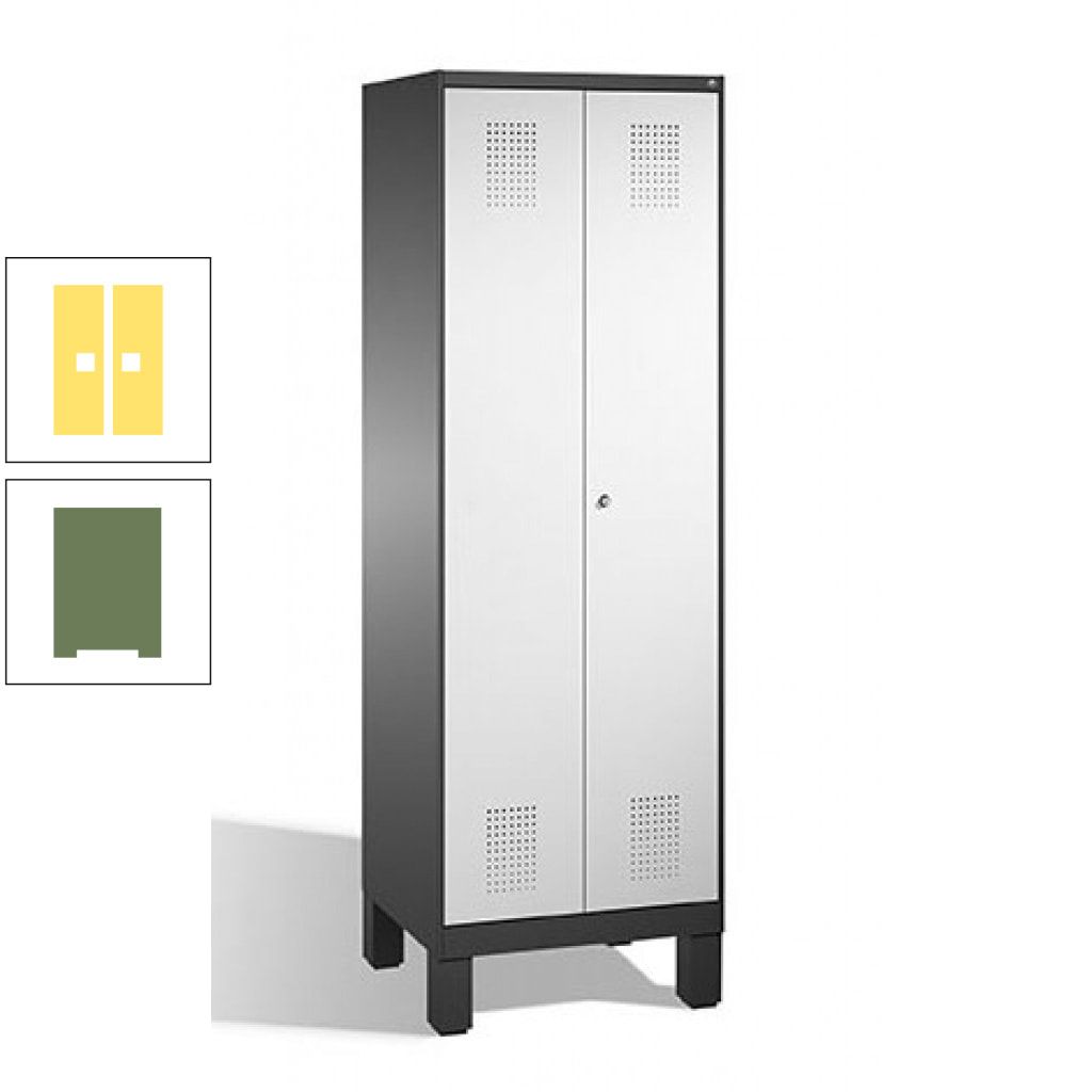 Doppel-Spind, Doppeltüren, Garderobenschrank mit Füßen, 2 Abteile a 300 mm, Korpus anthrazitgrau, Tür anthrazitgrau, 1.850 x 600 x 500 mm (HxBxT)