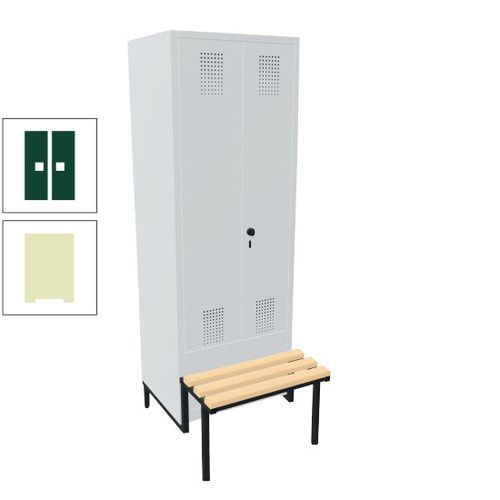 Doppel-Spind, Garderobenschrank, Buche Sitzbank integriert, 2 Abteile a 400 mm, Korpus anthrazitgrau, Tür anthrazitgrau, 1.850 x 800 x 815 mm (HxBxT)
