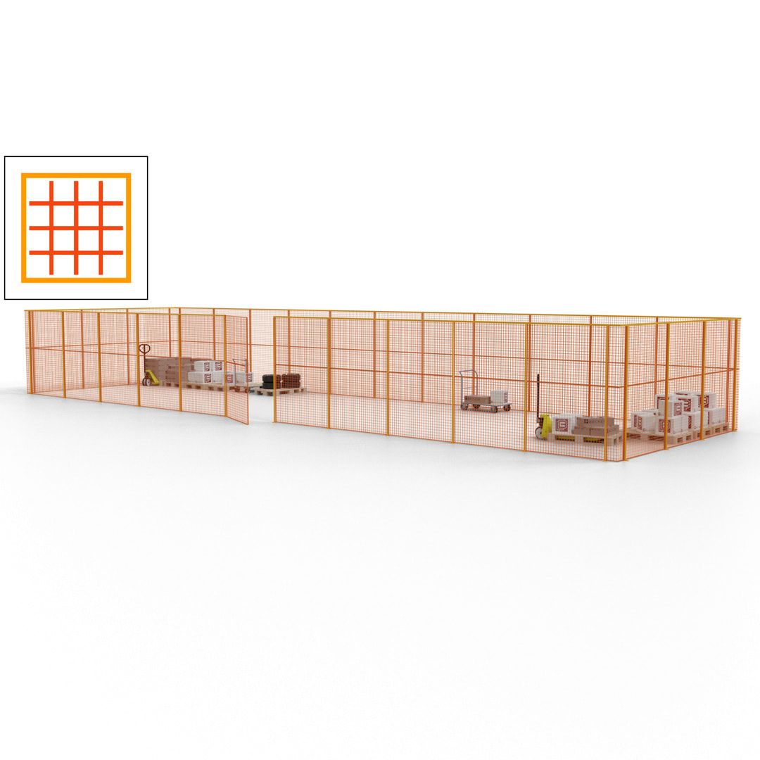 Maschinen Schutzgitter - Hallentrennwand - Sicherheitszaun - Tür - 42 m - 2.200 x 16.900 x 4.900 mm (HxBxT) - enzianblau