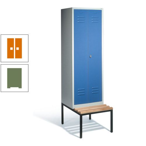 Doppel-Spindschrank, Buche Sitzbank untergebaut, 2 Abteile a 300 mm, Korpus lichtgrau, Tür anthrazitgrau, 2.090 x 610 x 815 mm (HxBxT)