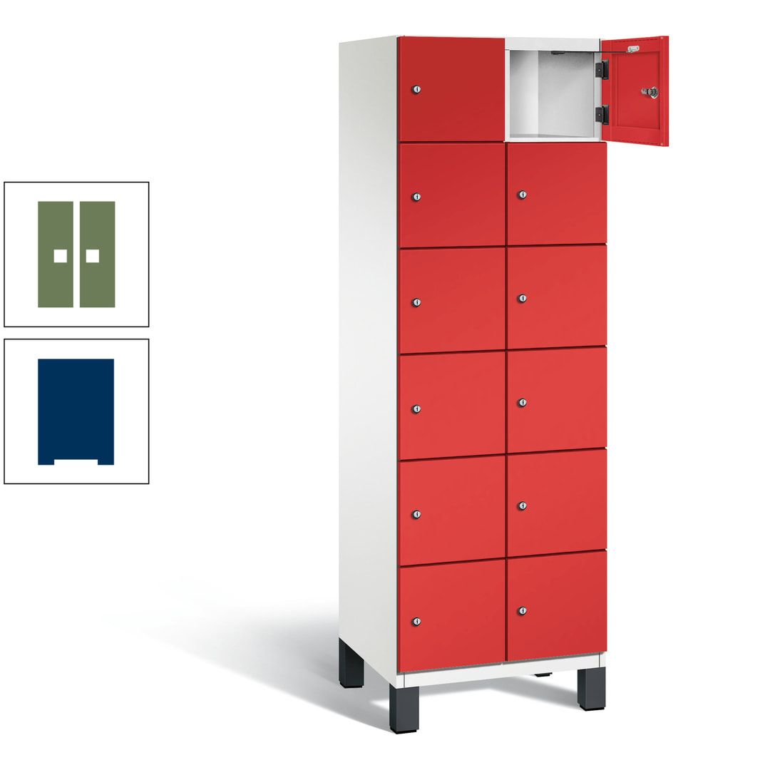 Fächerschrank, Stahlschrank, 12 Fächer, Türöffnungsbegrenzer, Füße, 1.980 x 600 x 525 mm (HxBxT), Korpus anthrazitgrau, Front anthrazitgrau