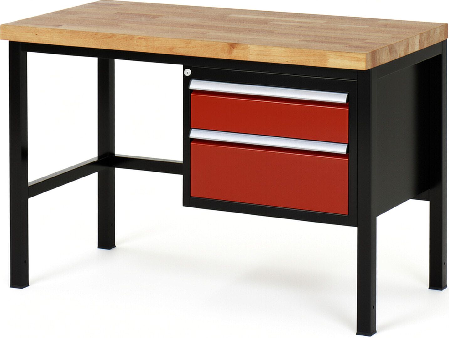Werkbank - 2 Schubladen - Teilauszug - 150:1 / 210:1 - Höhe 840-1.040 mm - 1.250 x 700 mm - 1.250 kg - Buche - Anthrazitgrau