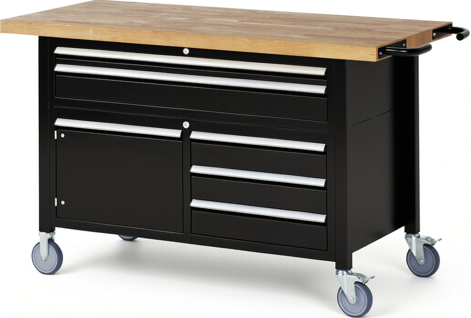 Mobile Werkbank, Schrank - 5 Schubladen - Teilauszug - 60:1/120:4 - Höhe 920-1.120 mm - 1.500 x 700 mm - 450 kg - Anthrazitgrau