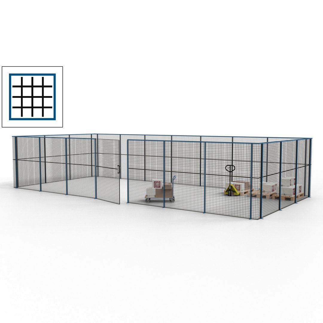 Hallentrennwand - Flügeltür, Gitter - 19 Gitterwände - 2.200 x 10.900 x 4.900 mm (HxBxT) - Perlweiß/reinorange