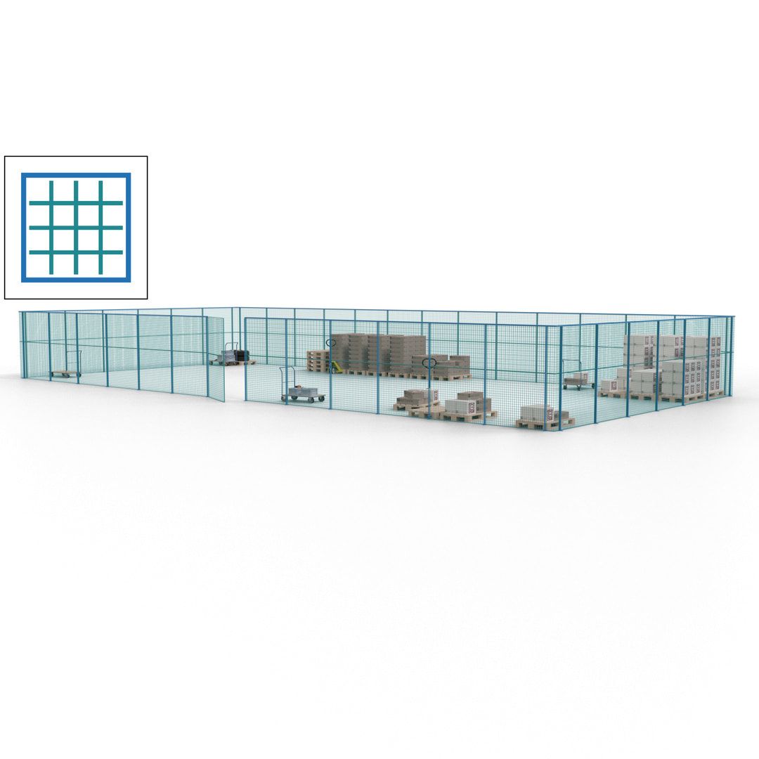Maschinen Schutzgitter - Hallentrennwand - Sicherheitszaun - Tür - 57 m - 2.200 x 19.900 x 9.400 mm (HxBxT) - enzianblau