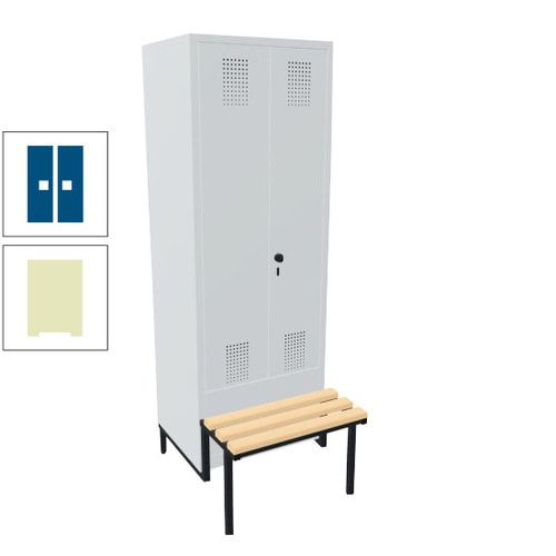 Doppel-Spind, Garderobenschrank, Buche Sitzbank integriert, 2 Abteile a 400 mm, Korpus anthrazitgrau, Tür anthrazitgrau, 1.850 x 800 x 815 mm (HxBxT)