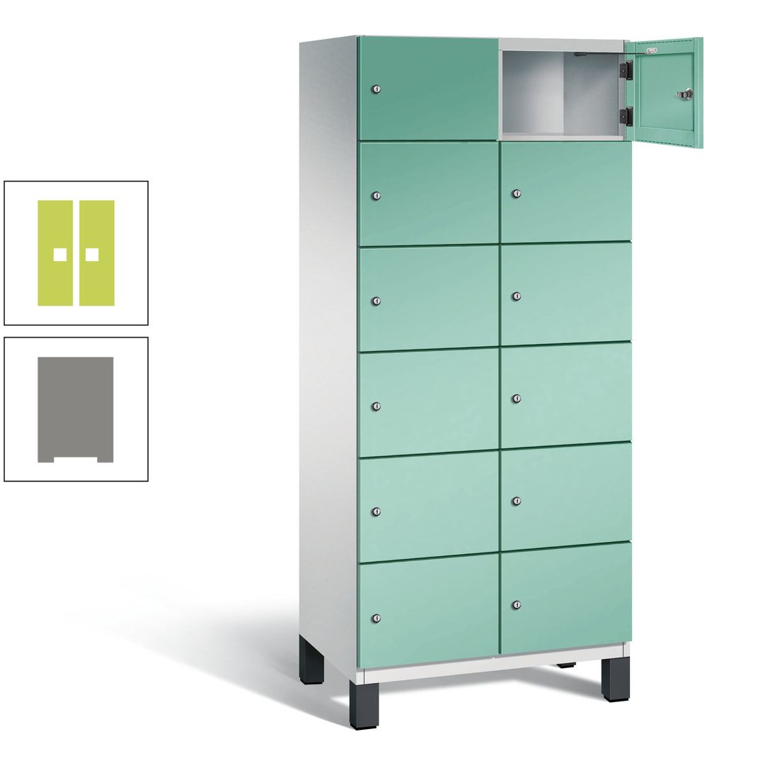 Fächerschrank, Stahlschrank, 12 Fächer, Türöffnungsbegrenzer, Füße, 1.980 x 800 x 525 mm (HxBxT), Korpus anthrazitgrau, Front anthrazitgrau