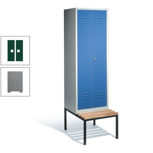 Doppel-Spindschrank, Buche Sitzbank untergebaut, 2 Abteile a 300 mm, Korpus lichtgrau, Tür anthrazitgrau, 2.090 x 610 x 815 mm (HxBxT)