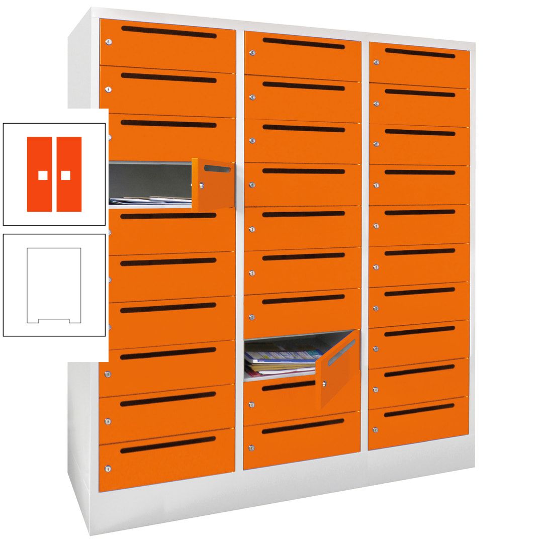 Postverteilerschrank, Schließfachschrank, 3 Abteile a 40 cm, 30 Fächer, 1.850 x 1.200 x 500 mm (HxBxT), Korpus anthrazitgrau, Front anthrazitgrau