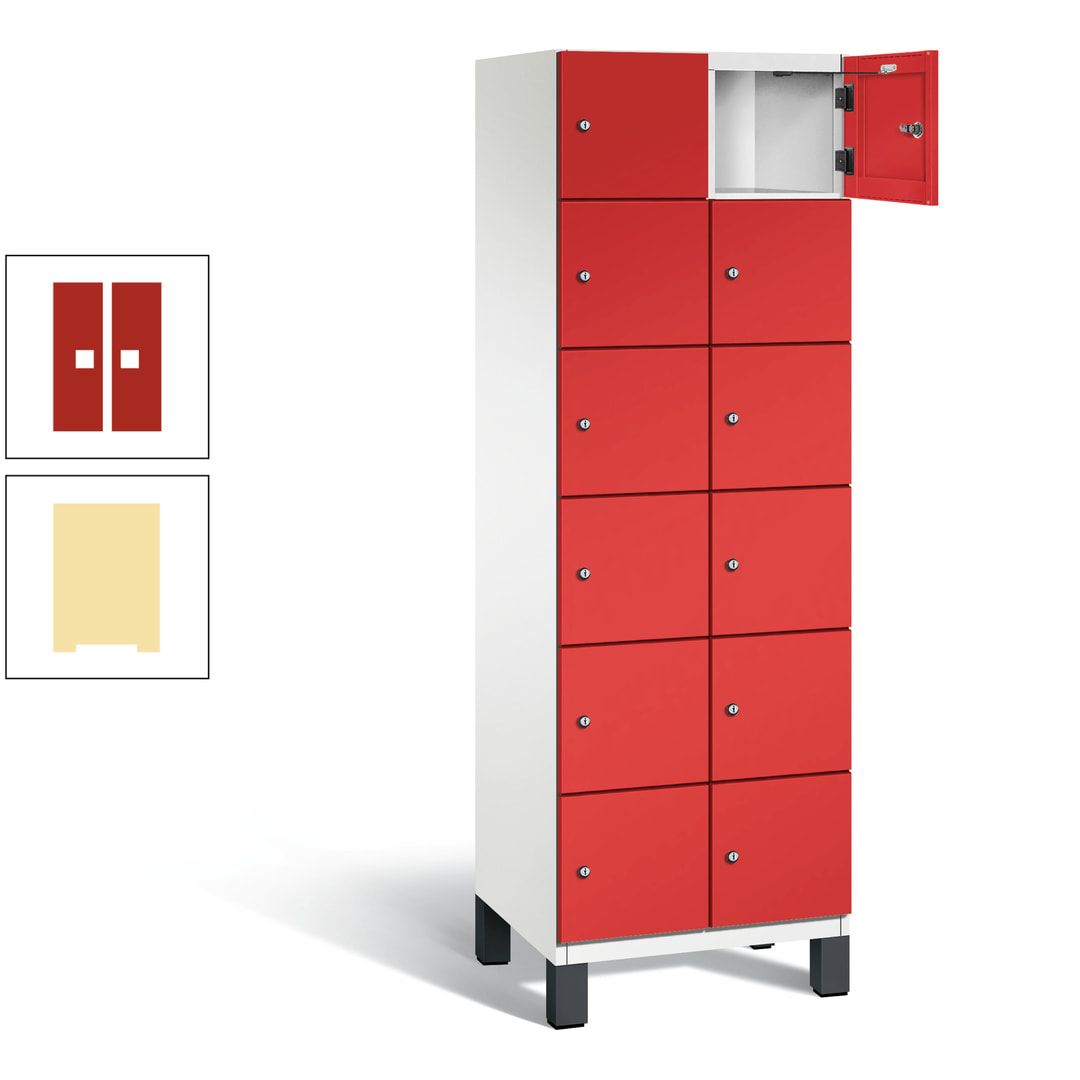 Fächerschrank, Stahlschrank, 12 Fächer, Türöffnungsbegrenzer, Füße, 1.980 x 600 x 525 mm (HxBxT), Korpus anthrazitgrau, Front anthrazitgrau