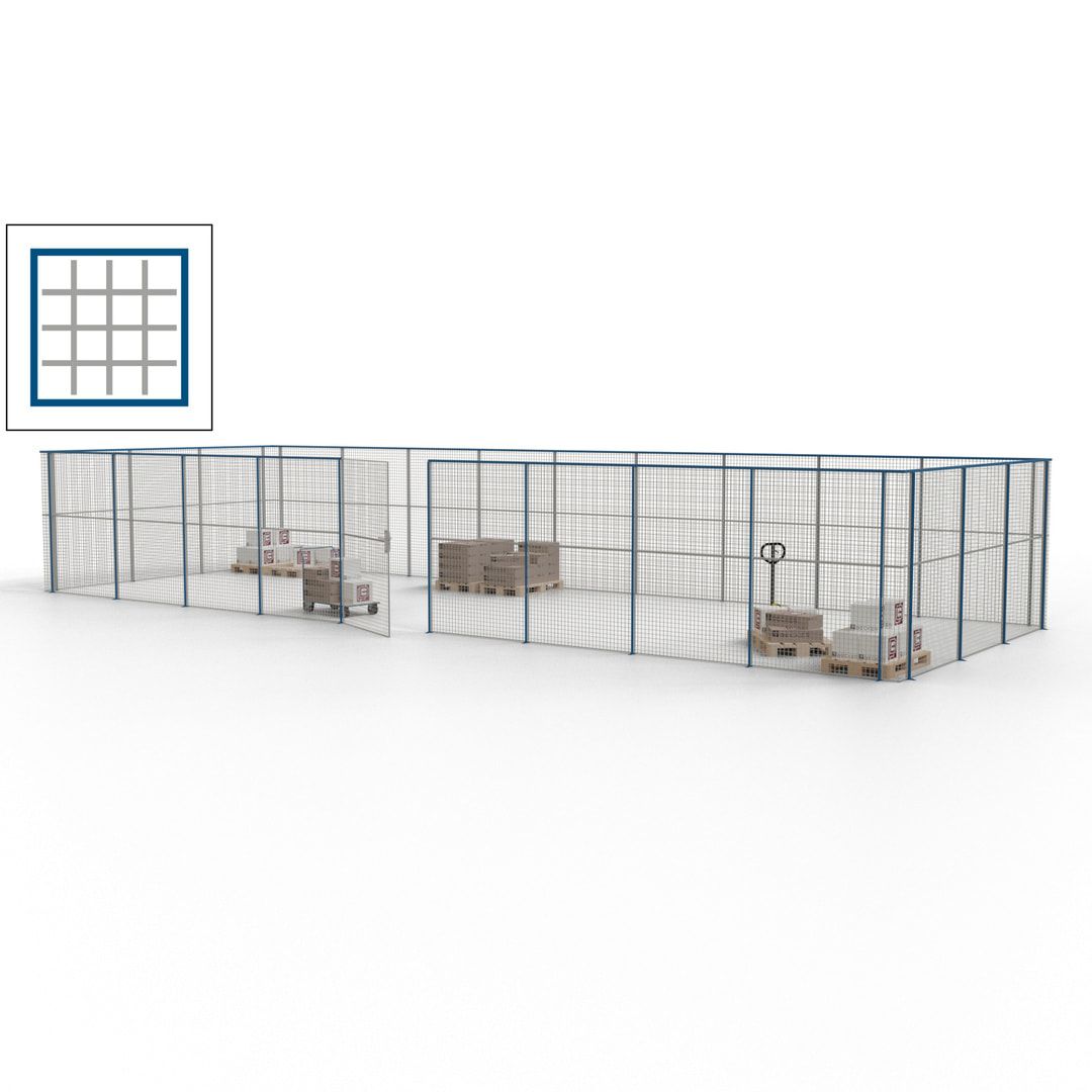 Maschinen Schutzgitter - Hallentrennwand - Sicherheitszaun - Tür - 36 m - 2.200 x 13.900 x 4.900 mm (HxBxT) - enzianblau