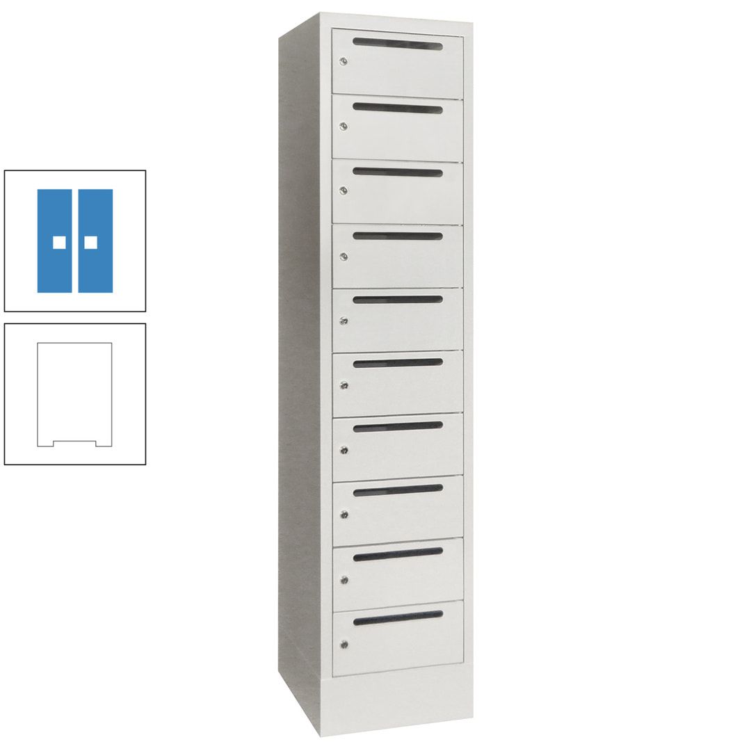 Postverteilerschrank, Schließfachschrank, 1 Abteil a 400 mm, 10 Fächer, 1.850 x 400 x 500 mm (HxBxT), Korpus anthrazitgrau, Front anthrazitgrau