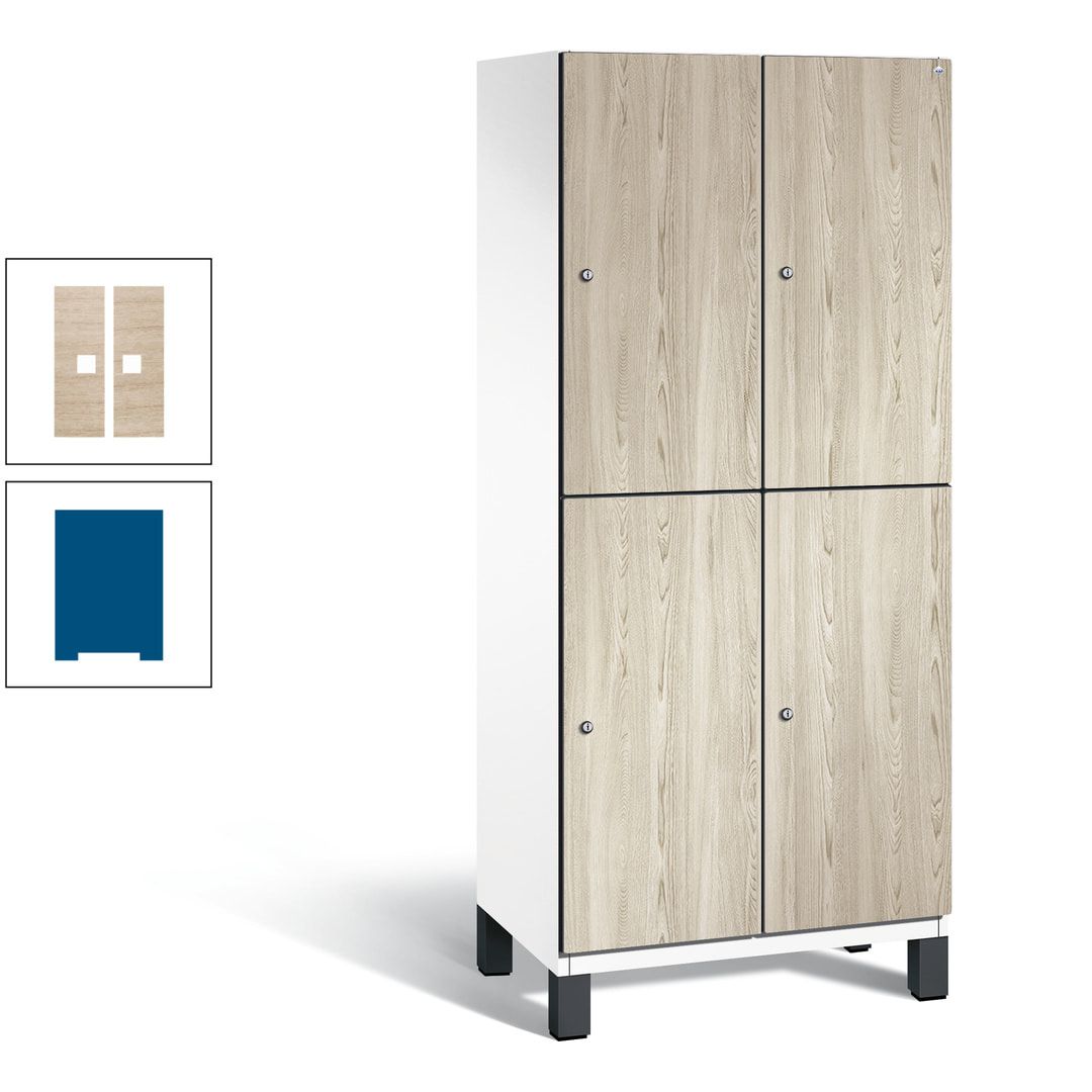 Fächerschrank, Garderobenschrank, mit Füßen, 2 Abteile, 1.980 x 800 x 525 mm (HxBxT), Korpus anthrazitgrau, Tür Donau-Ahorn
