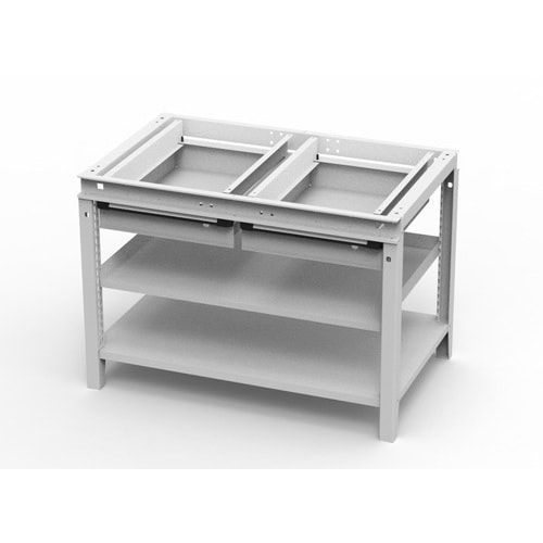 OTTOKIND Werkbank - bündige Arbeitsplatte - 850 x 1.150 x 750 mm (HxBxT) - 2 Schubladen - 2 Ablageböden - lichtgrau