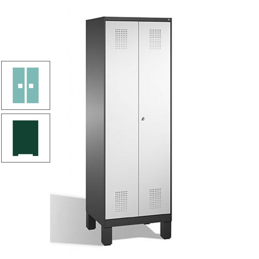 Doppel-Spind, Doppeltüren, Garderobenschrank mit Füßen, 2 Abteile a 300 mm, Korpus anthrazitgrau, Tür anthrazitgrau, 1.850 x 600 x 500 mm (HxBxT)