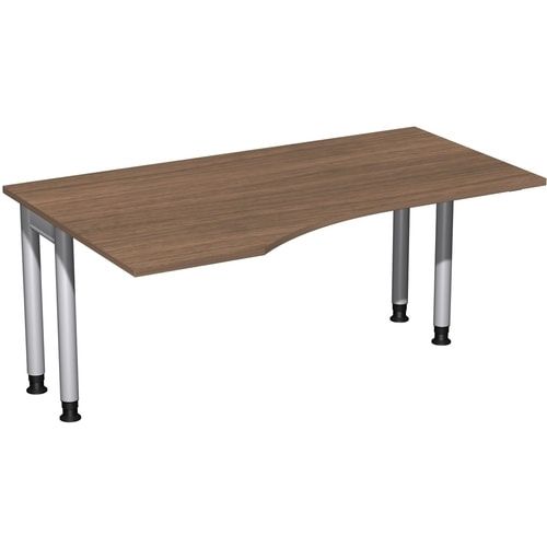 Eckschreibtisch, Ecke links, Füße einseitig verkürzt, 4-Fuß Pro, höhenverstellbar, 680-800 x 1.600 x 1.000 mm (HxBxT), Dekor Ahorn