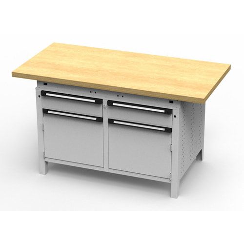 OTTOKIND Werkbank - bündige Arbeitsplatte - 850 x 1.150 x 750 mm (HxBxT) - 2 Schubladen - 2 Schränke - lichtgrau