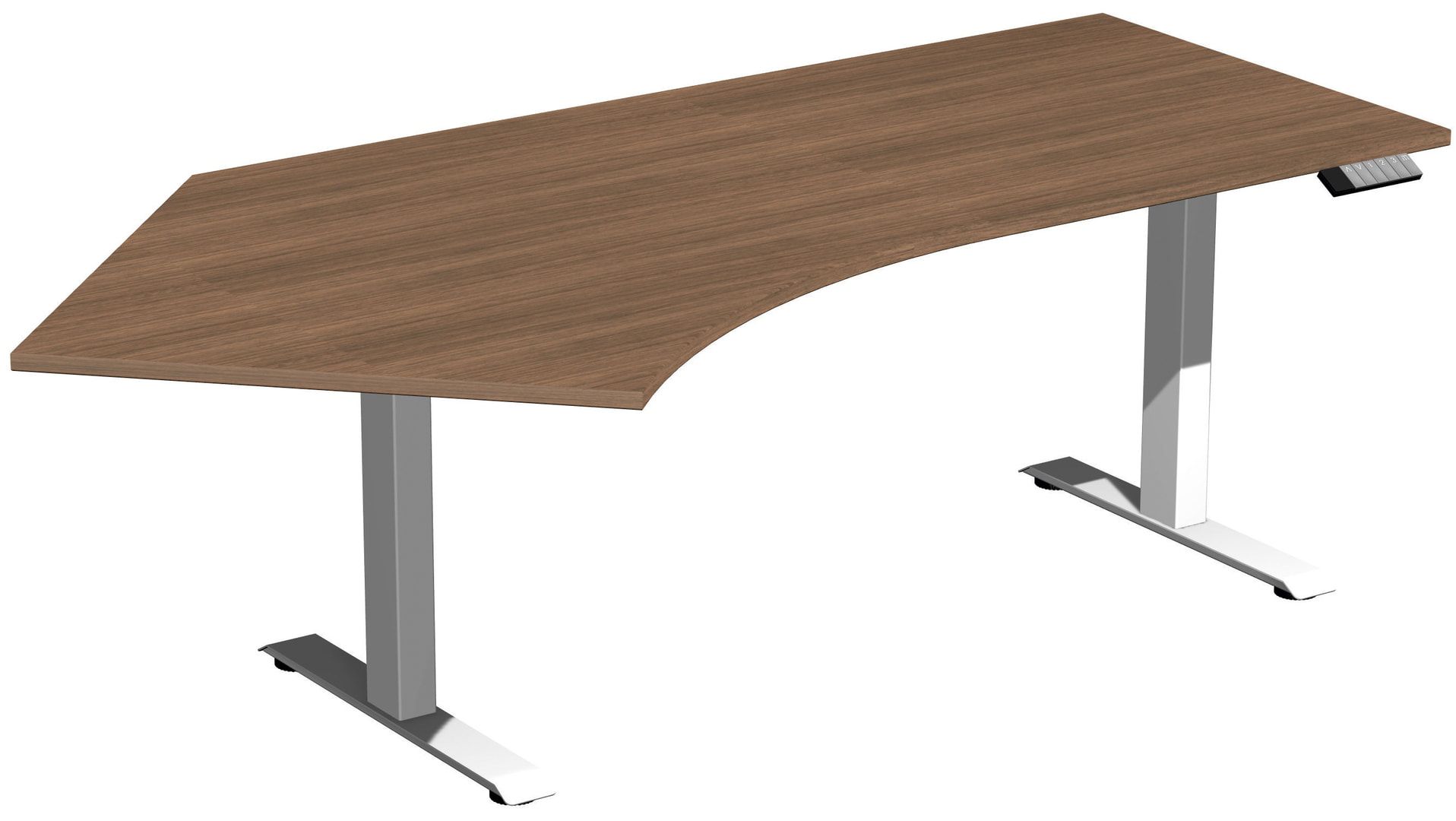 Winkelschreibtisch, Winkel links, Elevate Basic, elektronisch höhenverstellbar, 730 - 1.230 x 2.166 x 1.130 mm (HxBxT), Gestell anthrazit, Dekor Ahorn