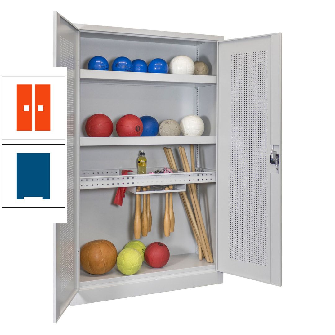 Sportschrank - Lochfeldtüren - Variante 2 - 1.950x1.200x500 mm (HxBxT) - anthrazitgrau