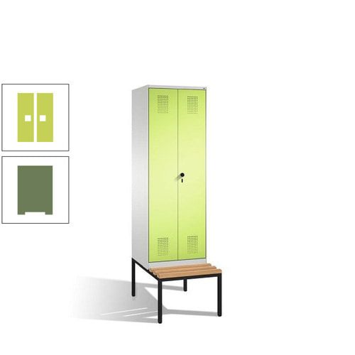 Doppel-Spind, Garderobenschrank, Buche Sitzbank untergebaut, 2 Abteile a 300 mm, Korpus anthrazitgrau, Tür anthrazitgrau, 2.090 x 600 x 815 mm (HxBxT)
