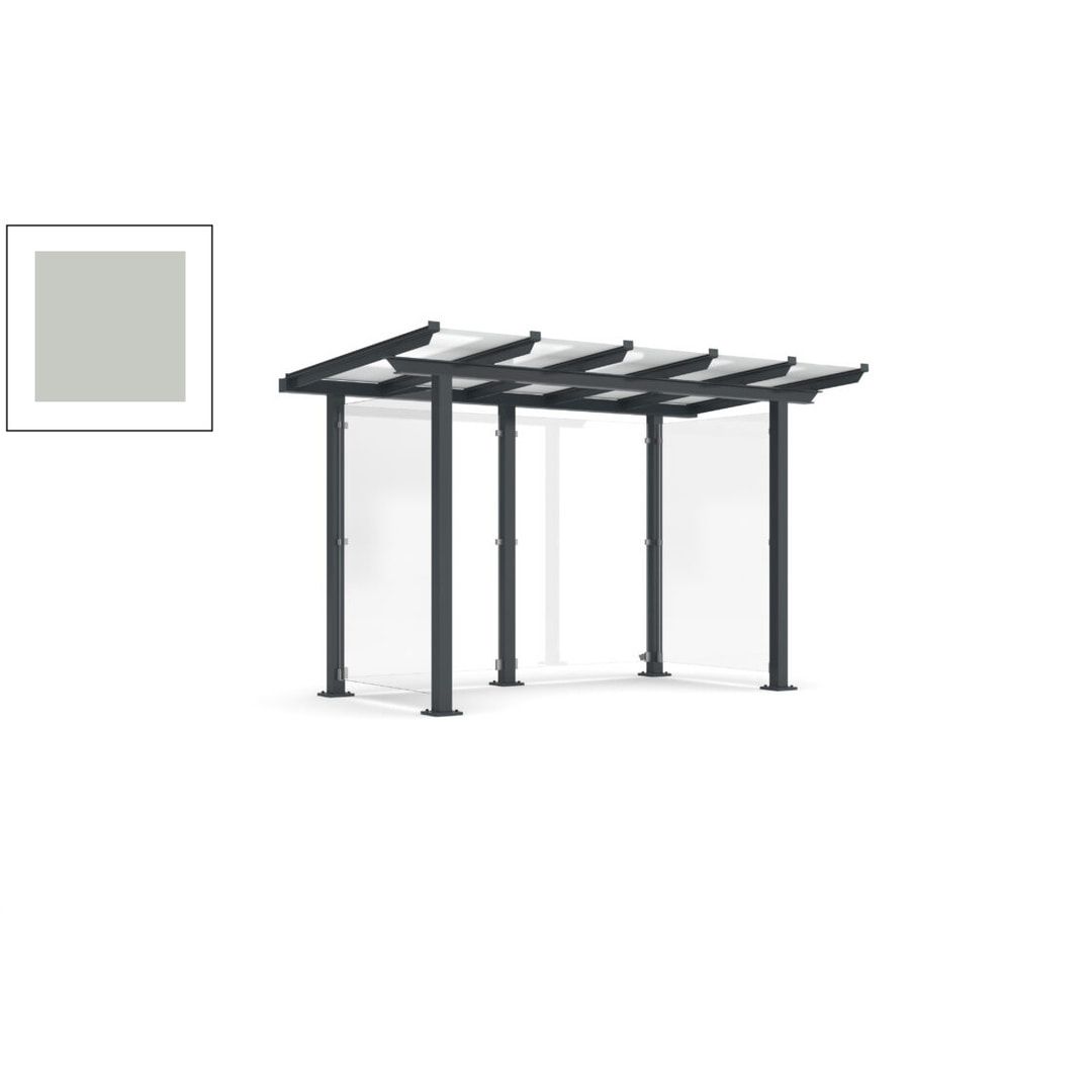 Unterstand mit Pultdach und Sicherheitsglas - feuerverzinkt und farbbeschichtet - 2.435 x 3.850 x 2.090 (HxBxT) - Farbe Achatgrau